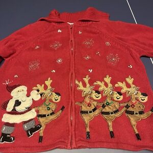 Tiara International Fun Christmas  Red Sweater Santa Dancing Reindeer M  Vintage